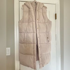 Miss Selfridge light pink long hooded puffer vest